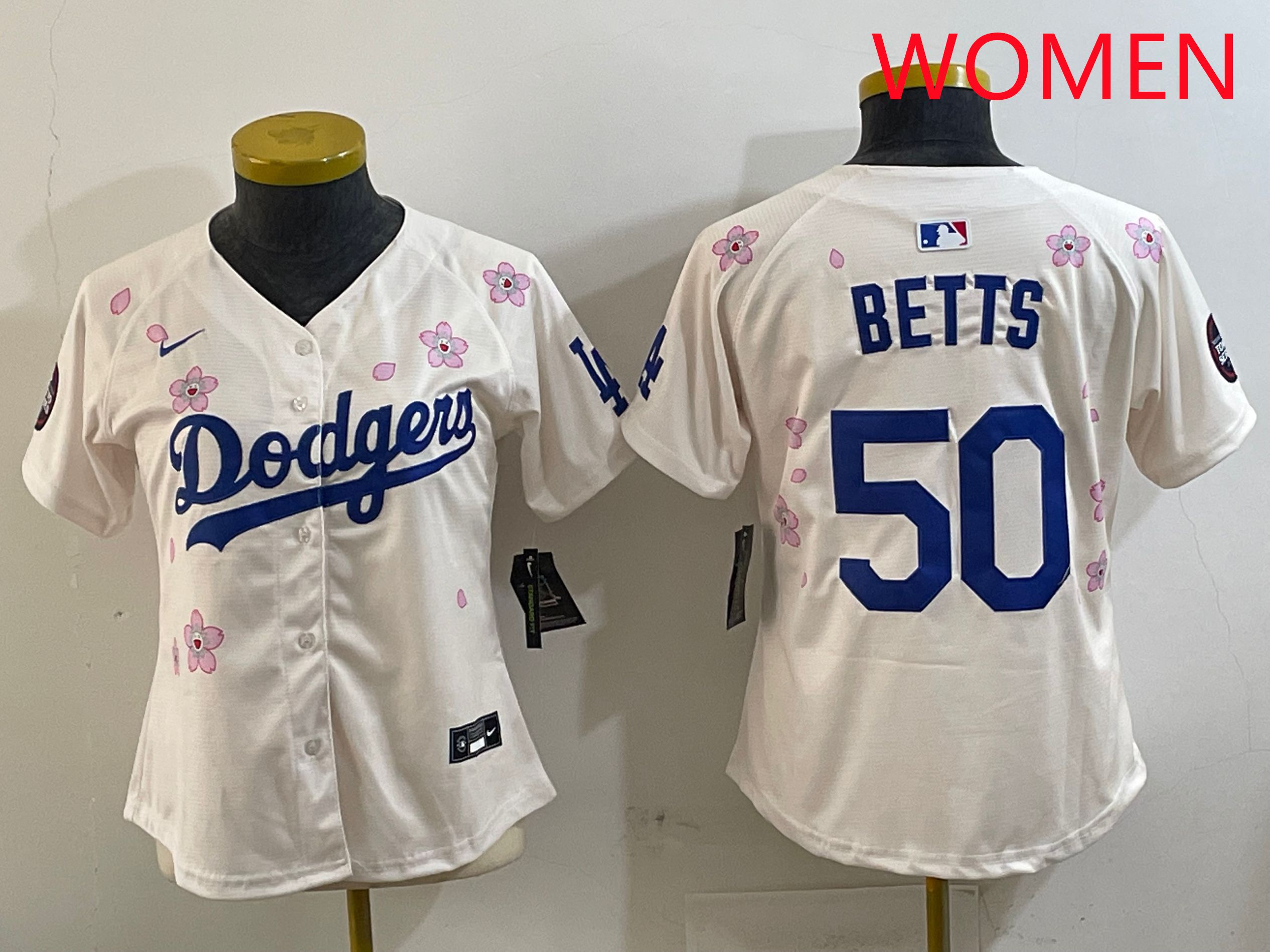 Women Los Angeles Dodgers #50 Betts Cream Sakura Edition 2025 Nike MLB Jersey style 1